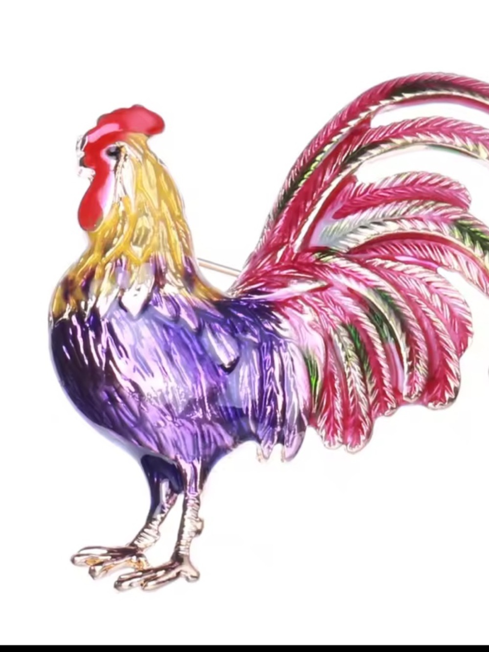 Purple Rooster Gold Brooch - Picture 4 of 6